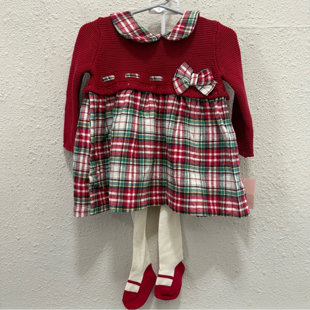 Shabby Chic Baby Girl Christmas Holiday Dress and Tights Size 6-9 Months